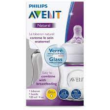 AVENT BIBERON NATURAL EN VERRE TÉTINE À DÉBIT NOUVEAU-NÉ 0-12M 120ML